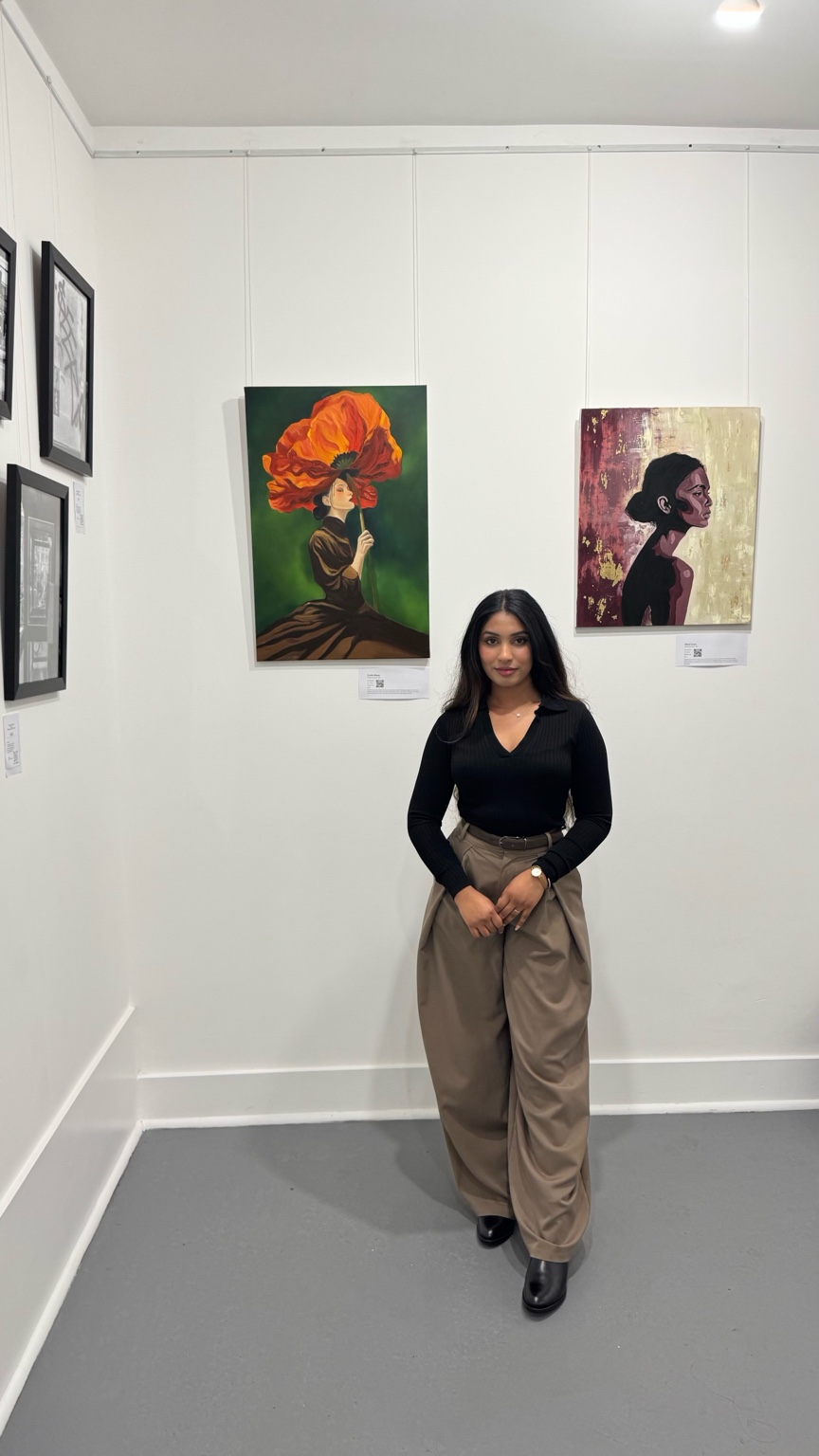 Gallery view of Shehara's paintings at the Materiality exhibition
