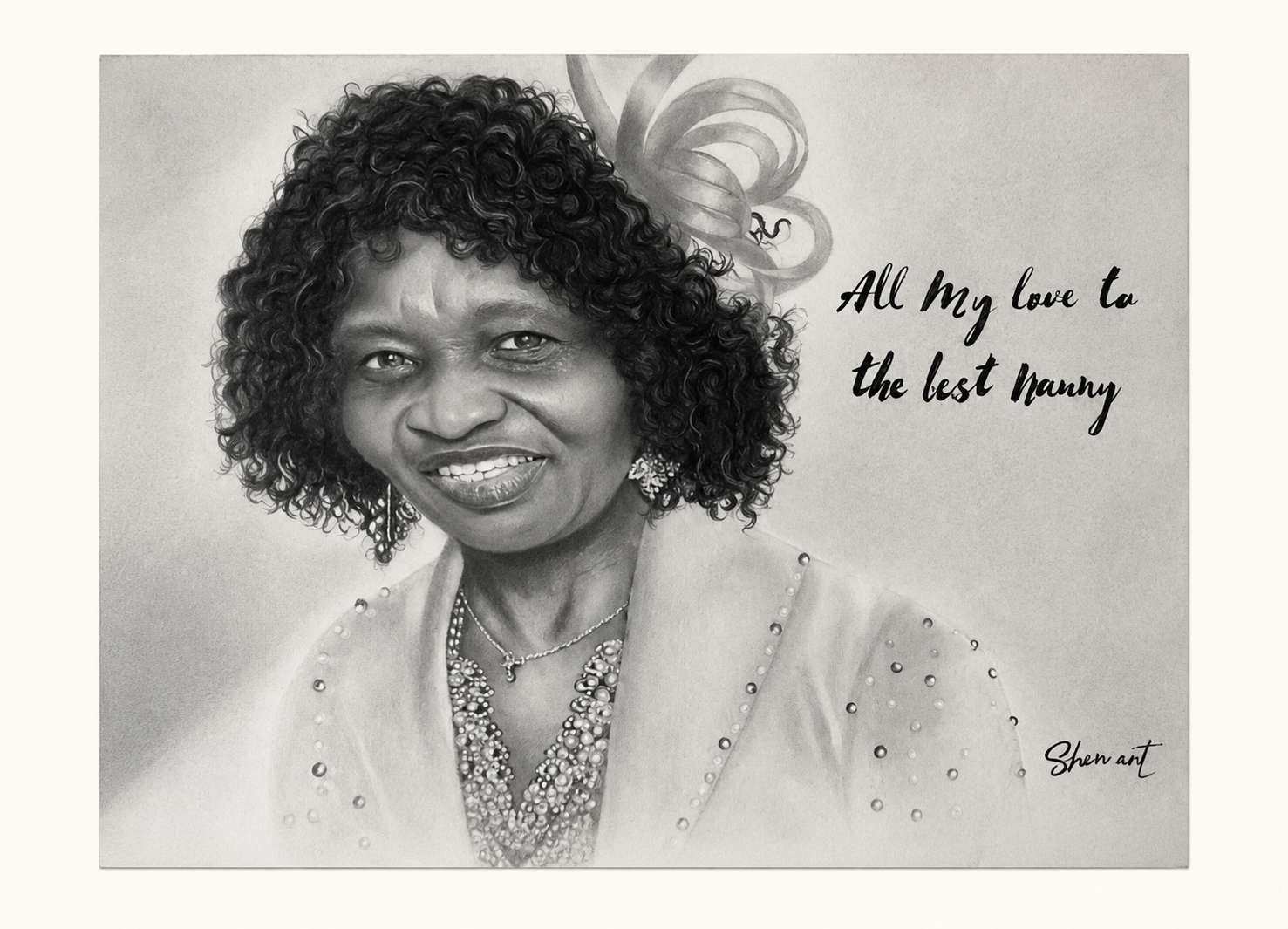 Graphite memorial portrait with a handwritten dedication by Shen Art